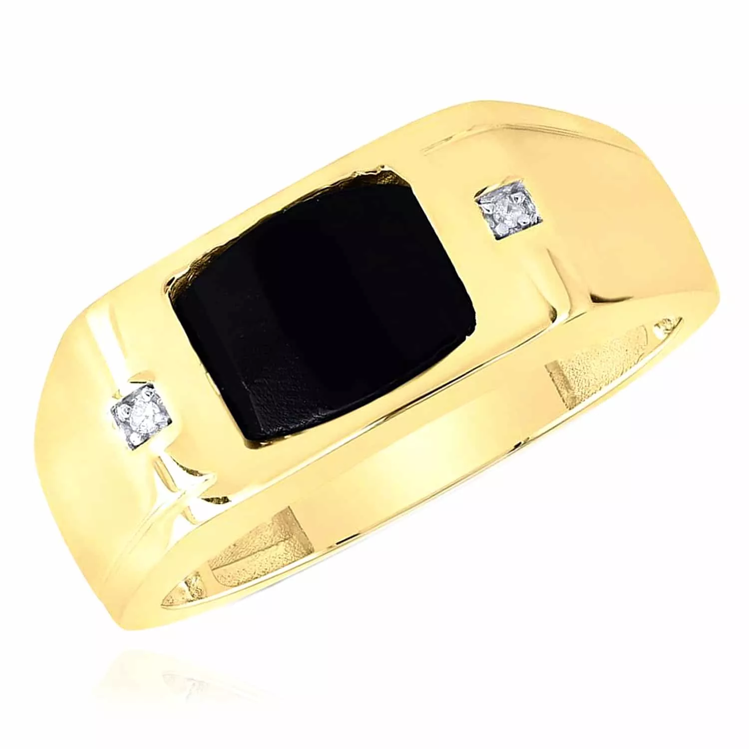 0.01CTW Natural Diamond 10K Yellow Gold Black Onyx Signet Ring