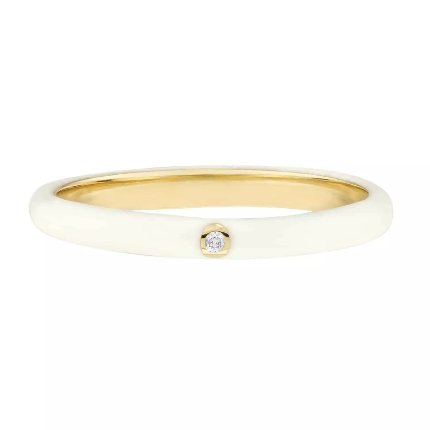 0.02CT Natural Diamond 14K Yellow Gold White Enamel Band Ring