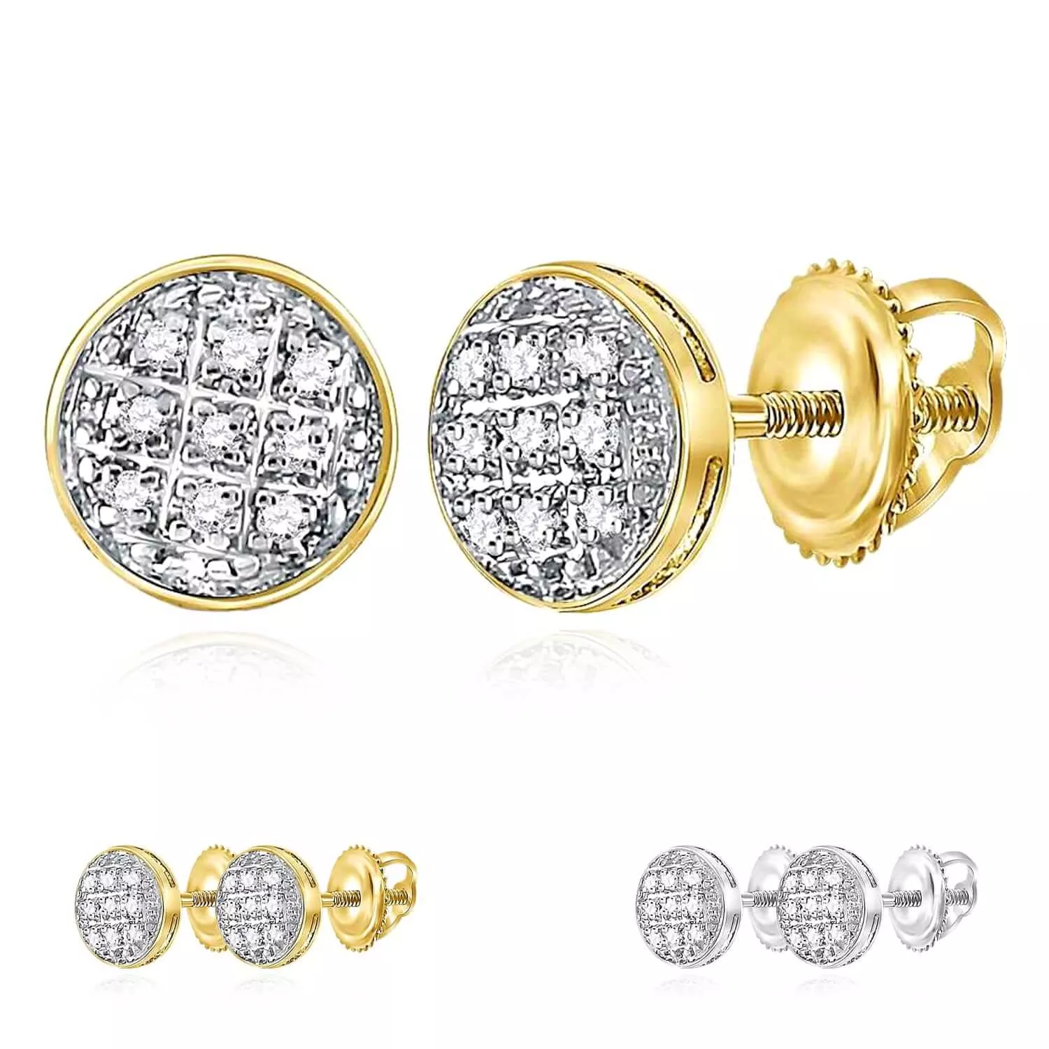 0.05CTW Natural Diamond 10K Gold Yellow White Round Screw Back Stud Earrings 6mm