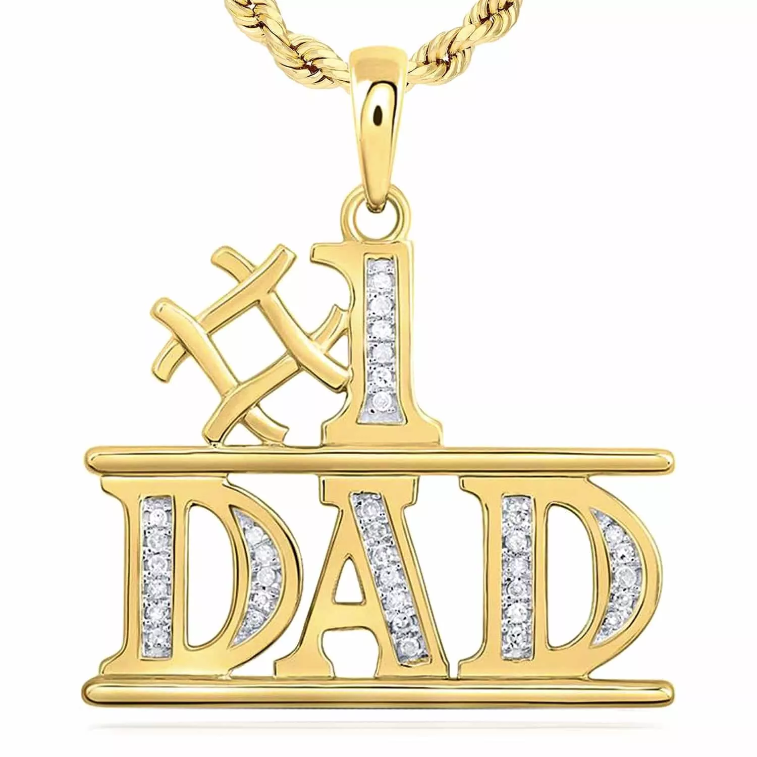 0.10CTW Natural Diamond 10K Yellow Gold #1 DAD Pendant 1"