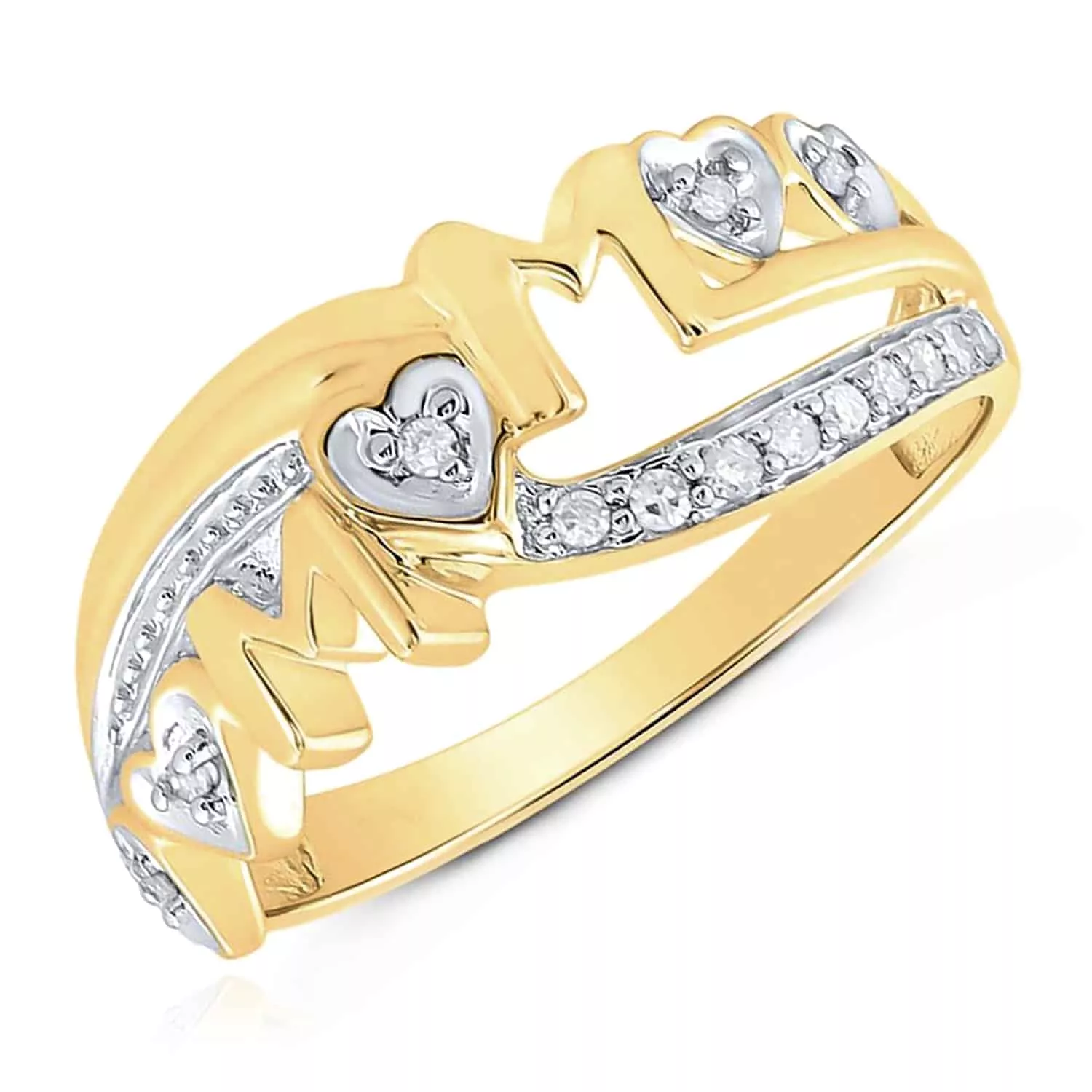 0.10CTW Natural Diamond 10K Yellow Gold Mom Mother Heart Band Ring