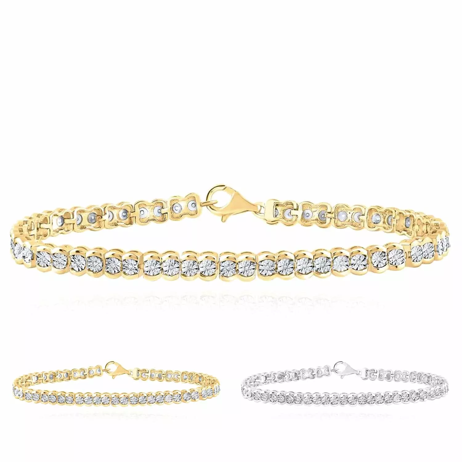 0.10CTW Natural Diamond 5mm Sterling Silver Round Pattern Tennis Bracelet 7"