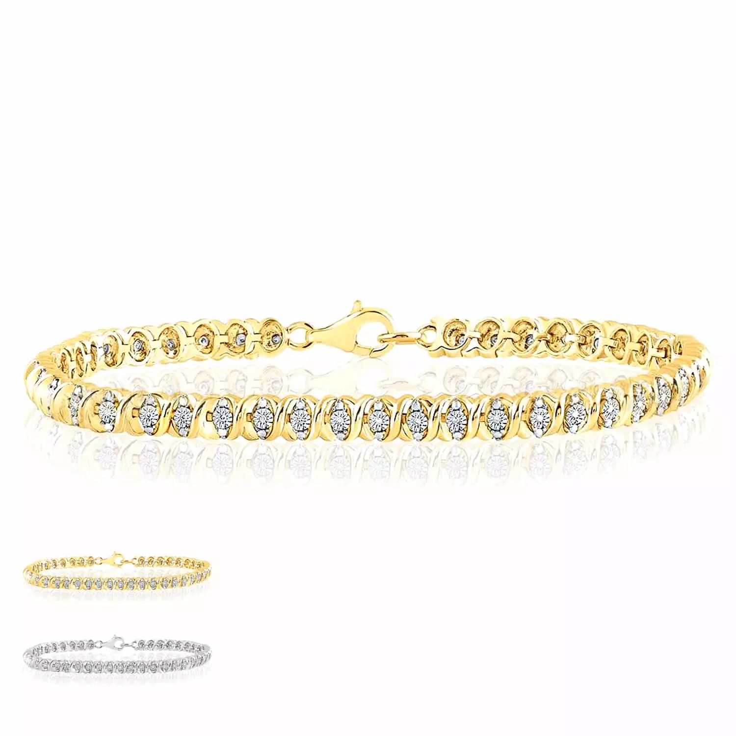 0.10CTW Natural Diamond 6mm Sterling Silver Tennis Bracelet 7.5"