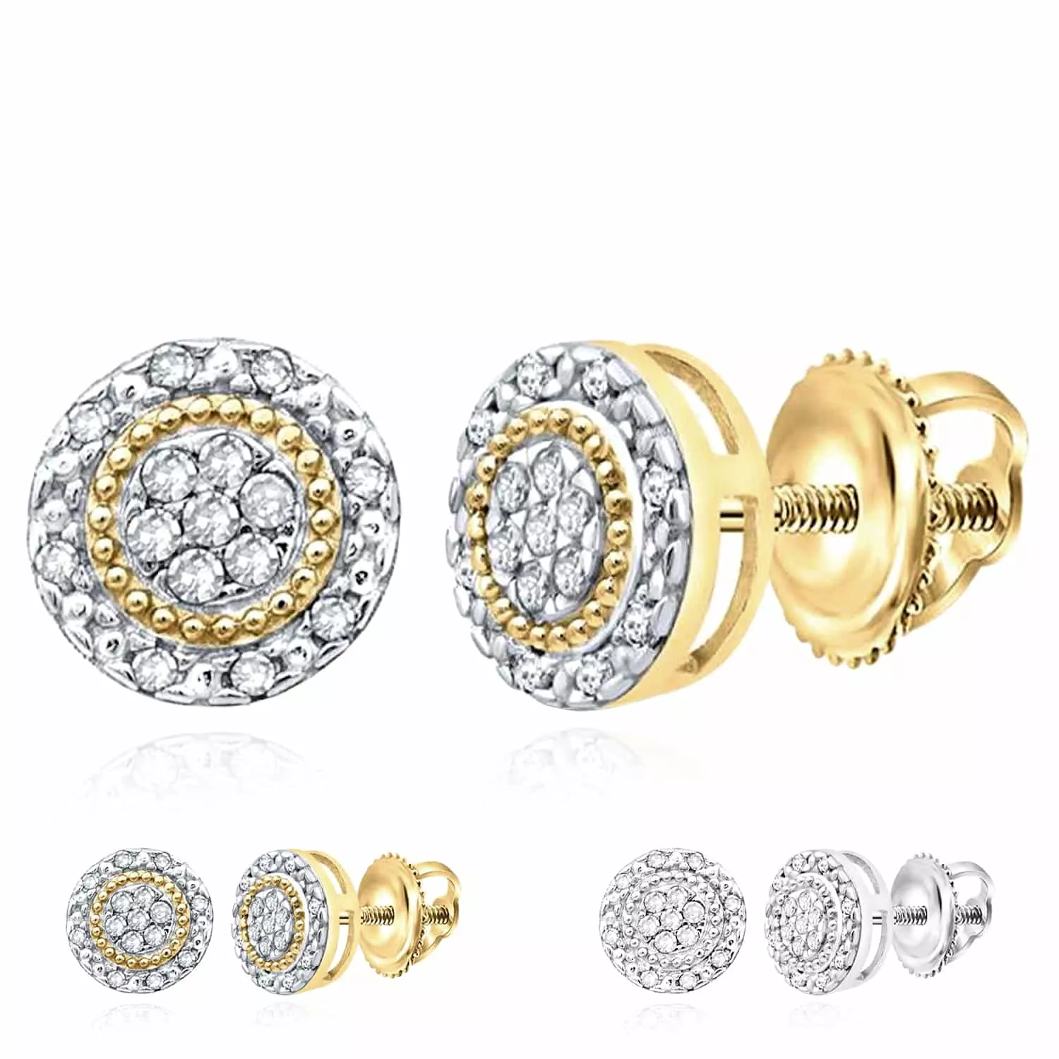 0.10CTW Natural Diamond 7mm Sterling Silver Round Cluster Stud Earrings 7mm