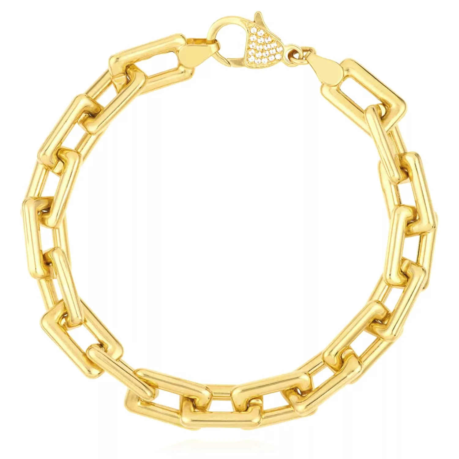 0.12CTW Natural Diamond 14K Yellow Gold 8.7mm Chunky Paperclip Bracelet (Solid Links) 7.75"