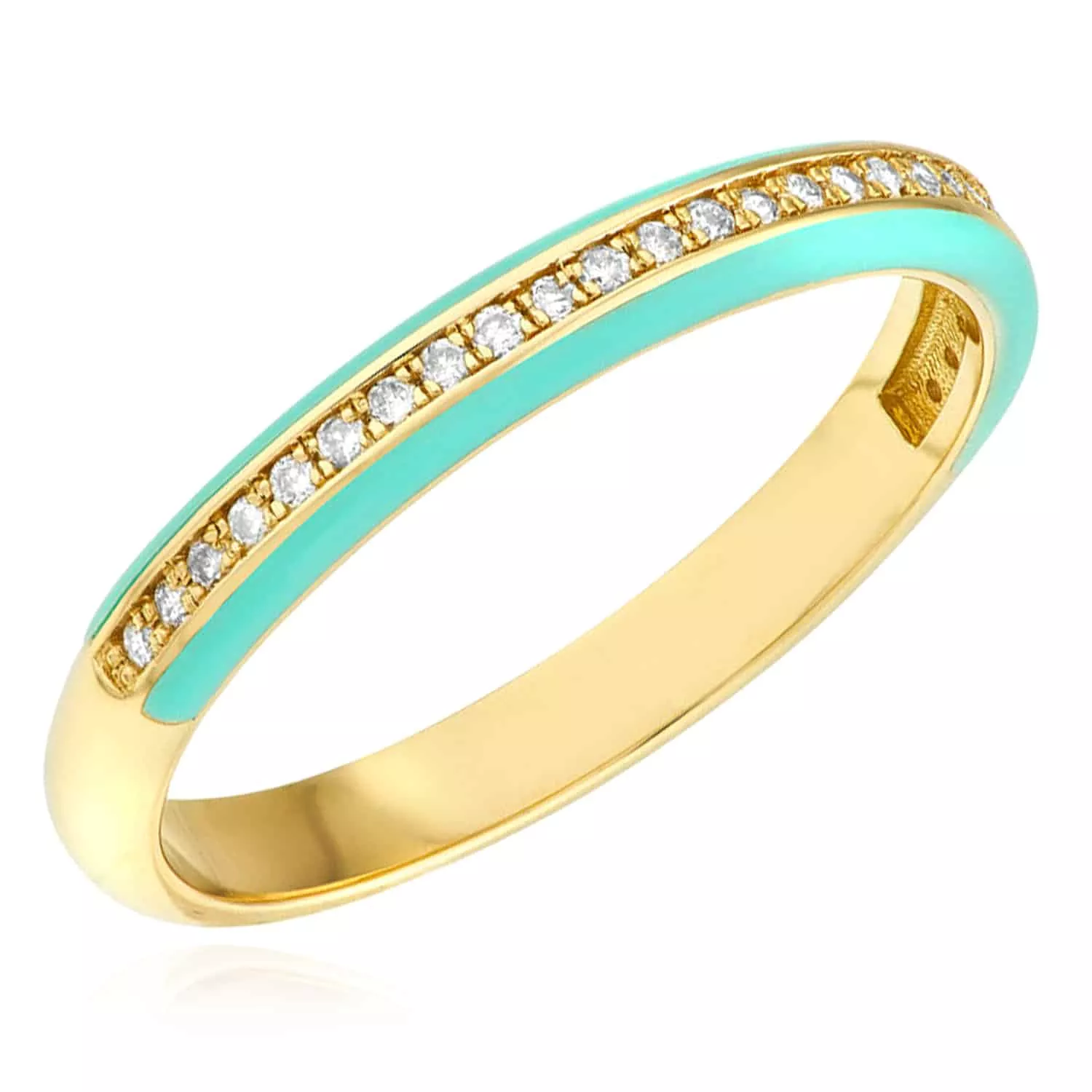 0.14CTW Natural Diamond 14K Yellow Gold Turquoise Enamel Band Ring