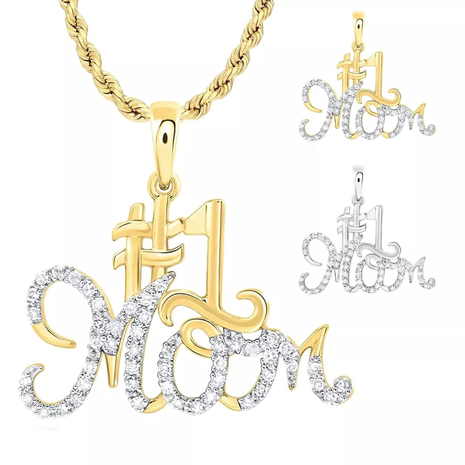 0.15CTW Natural Diamond 10K Gold #1 Mom Pendant
