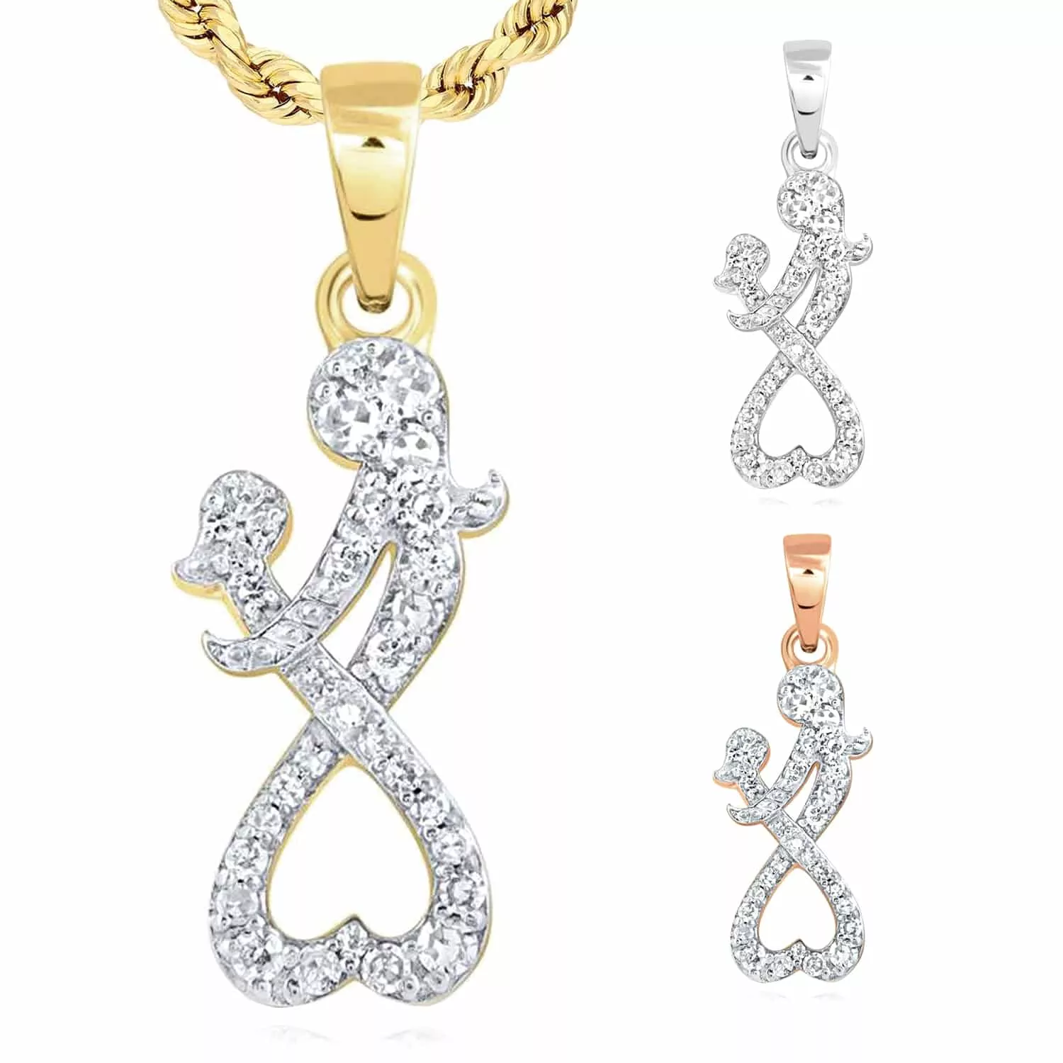 0.15CTW Natural Diamond 10K Real Yellow White Rose Mother Child Heart Pendant