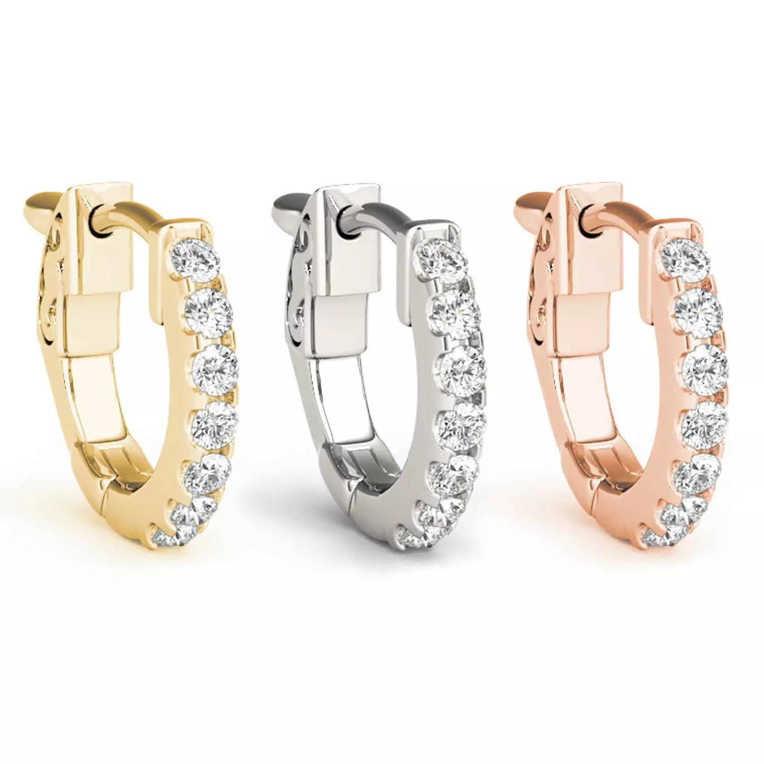 0.15CTW Natural Diamond 14K Gold Huggie Hoop Single Earring 14mm (Half a Pair)