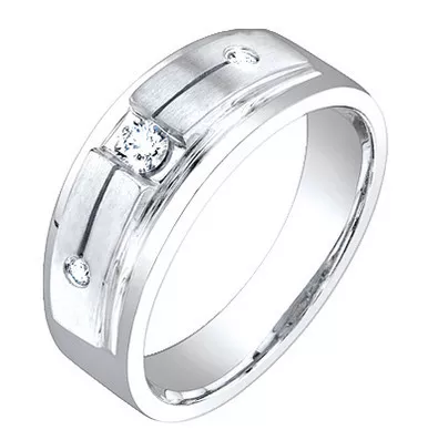 0.17ct Diamond Men's Band On 14k White Gold.