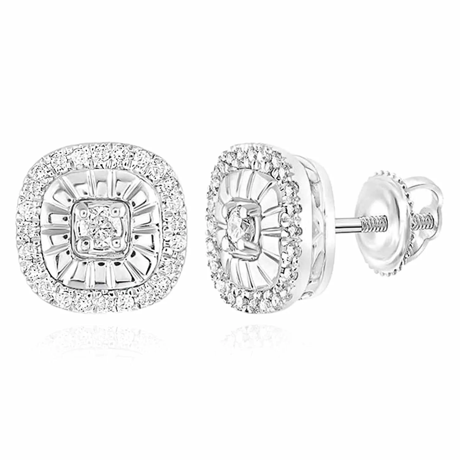 0.20CTW Natural Diamond Sterling Silver Screw Back Stud Earrings 7mm
