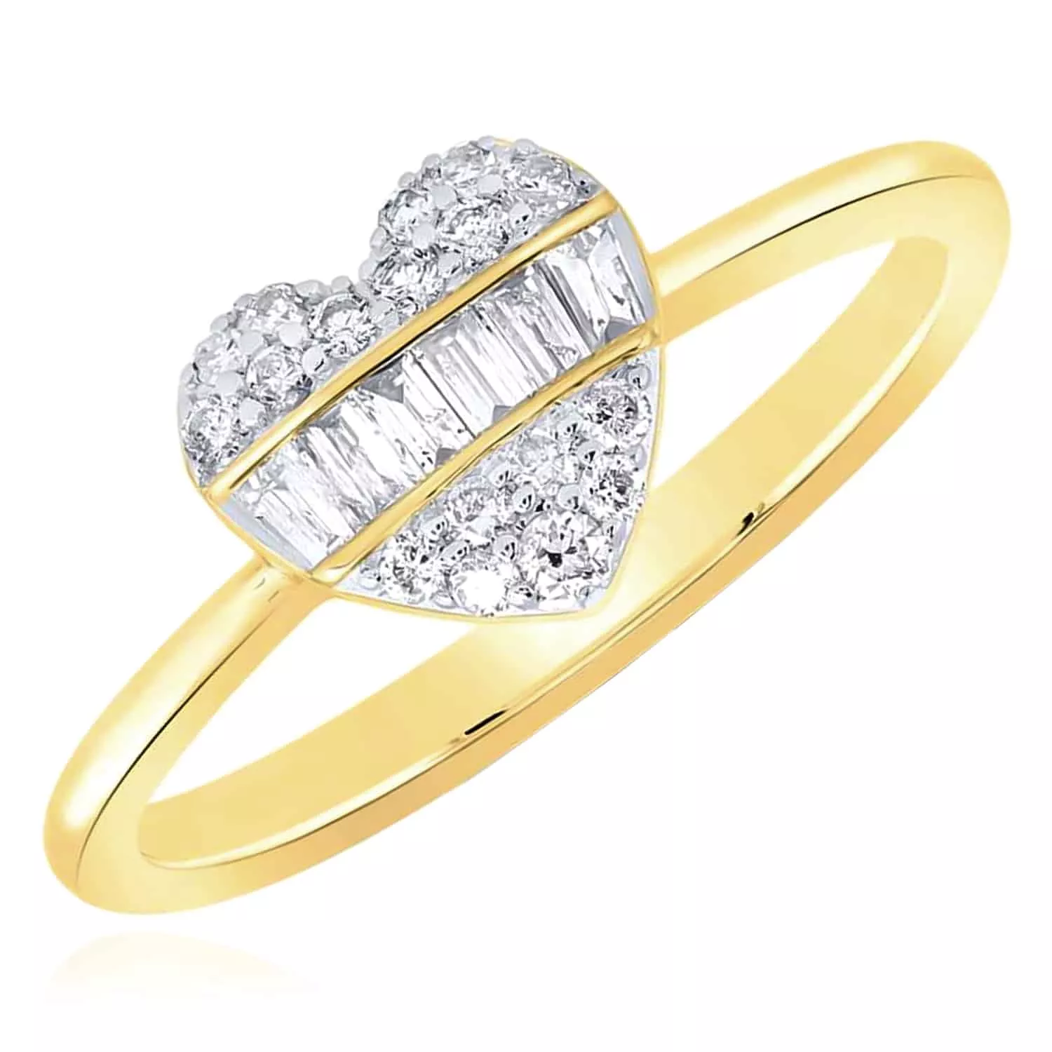 0.25CTW Natural Diamond 10K Gold Yellow Baguette Heart Cluster Cocktail Ring