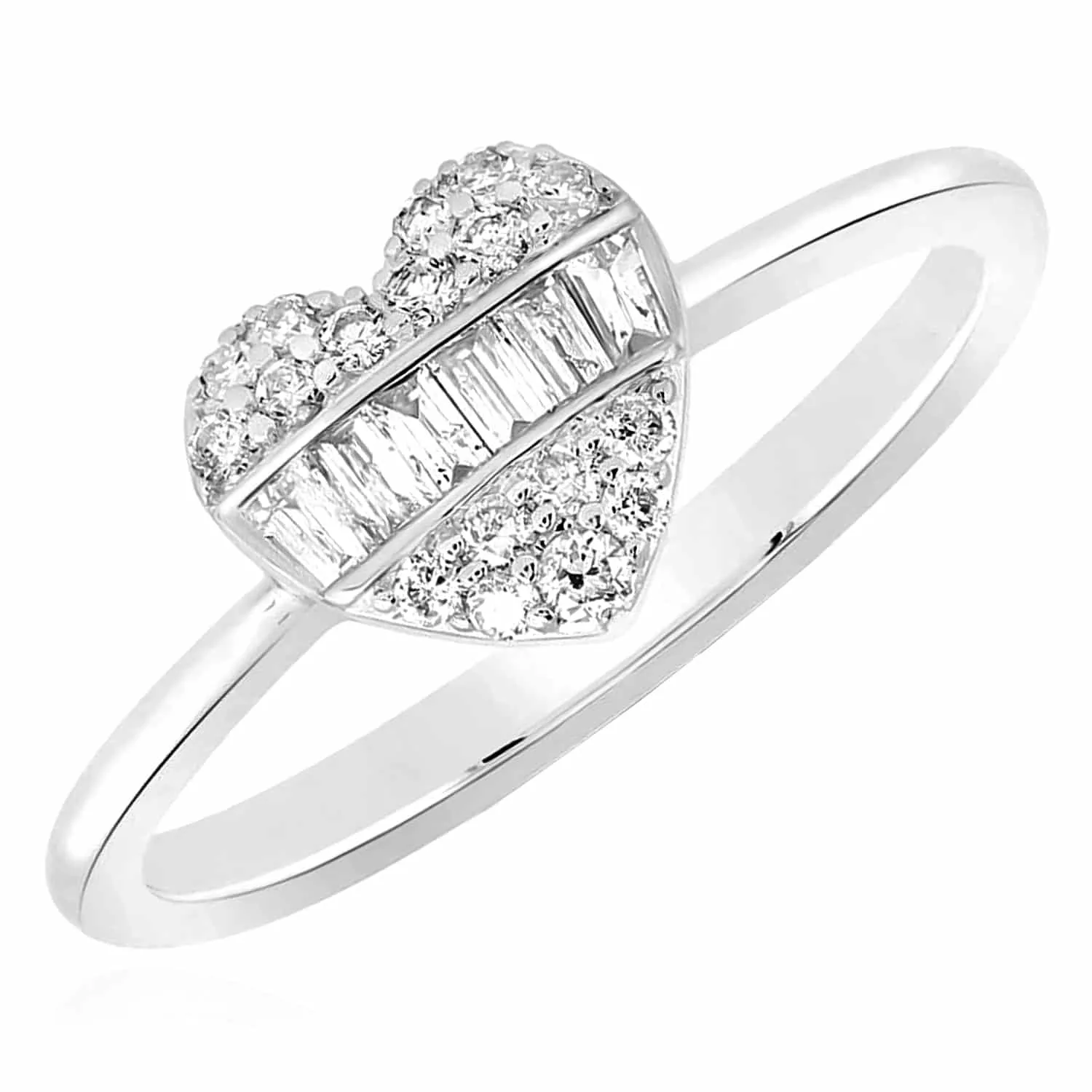 0.25CTW Natural Diamond 10K White Gold Baguette Heart Cluster Cocktail Ring