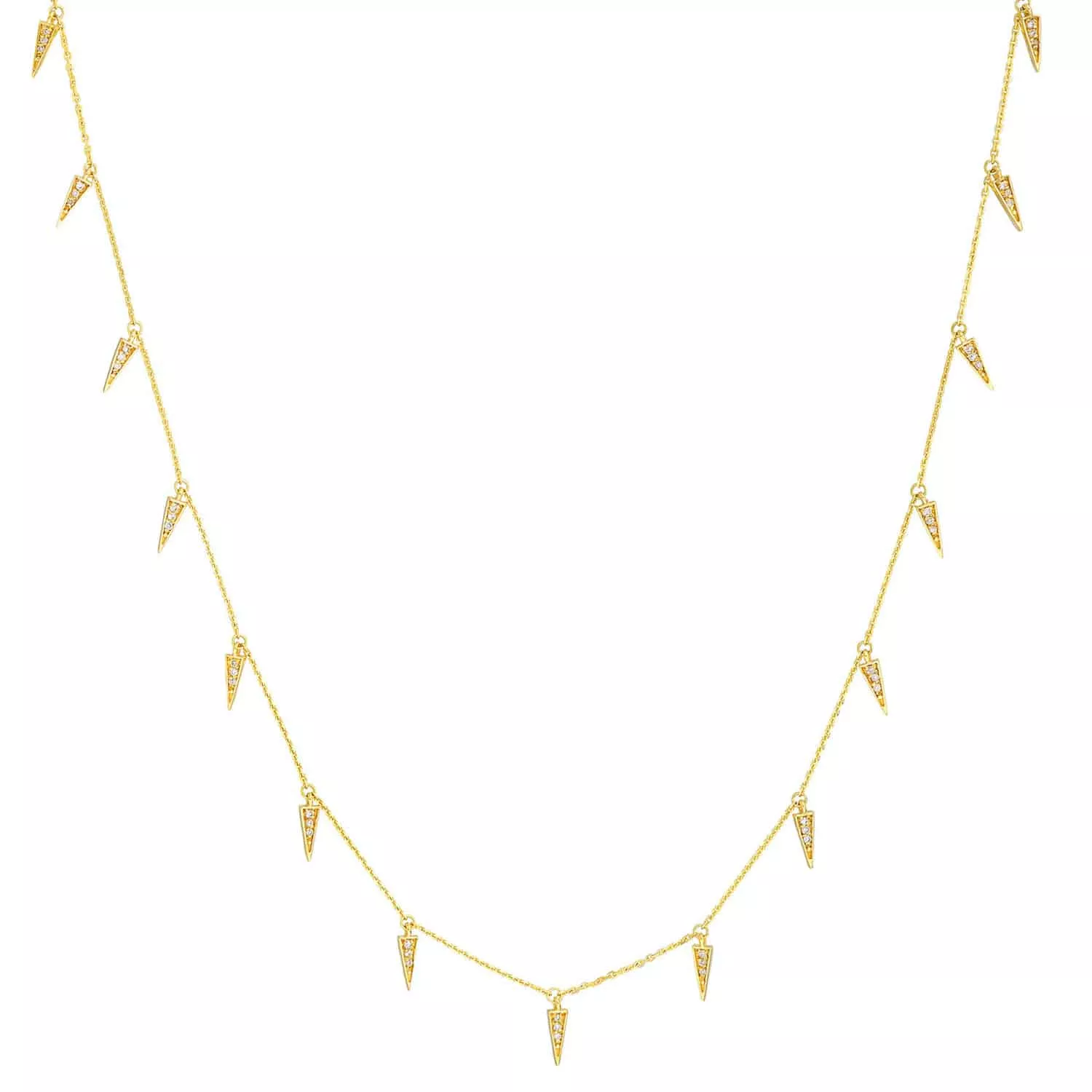 0.25CTW Natural Diamond 14K Yellow Gold Spike Spear Drops Chain (Solid Links) 20"