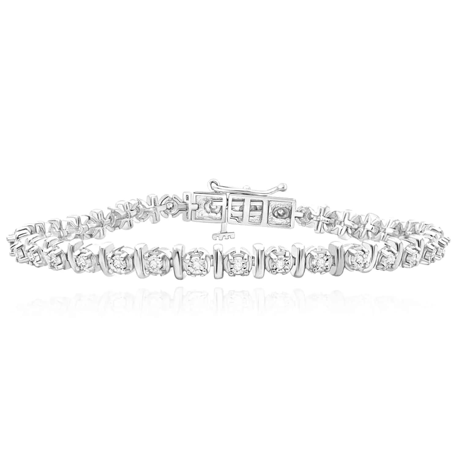 0.26CTW Natural Diamond 6mm Sterling Silver Bar-Link Tennis Bracelet 8"