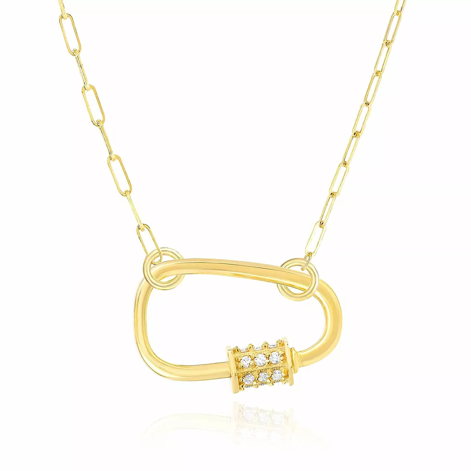 0.27CTW Natural Diamond 14K Gold Asymmetric Screw Carabiner Lock Pendant
