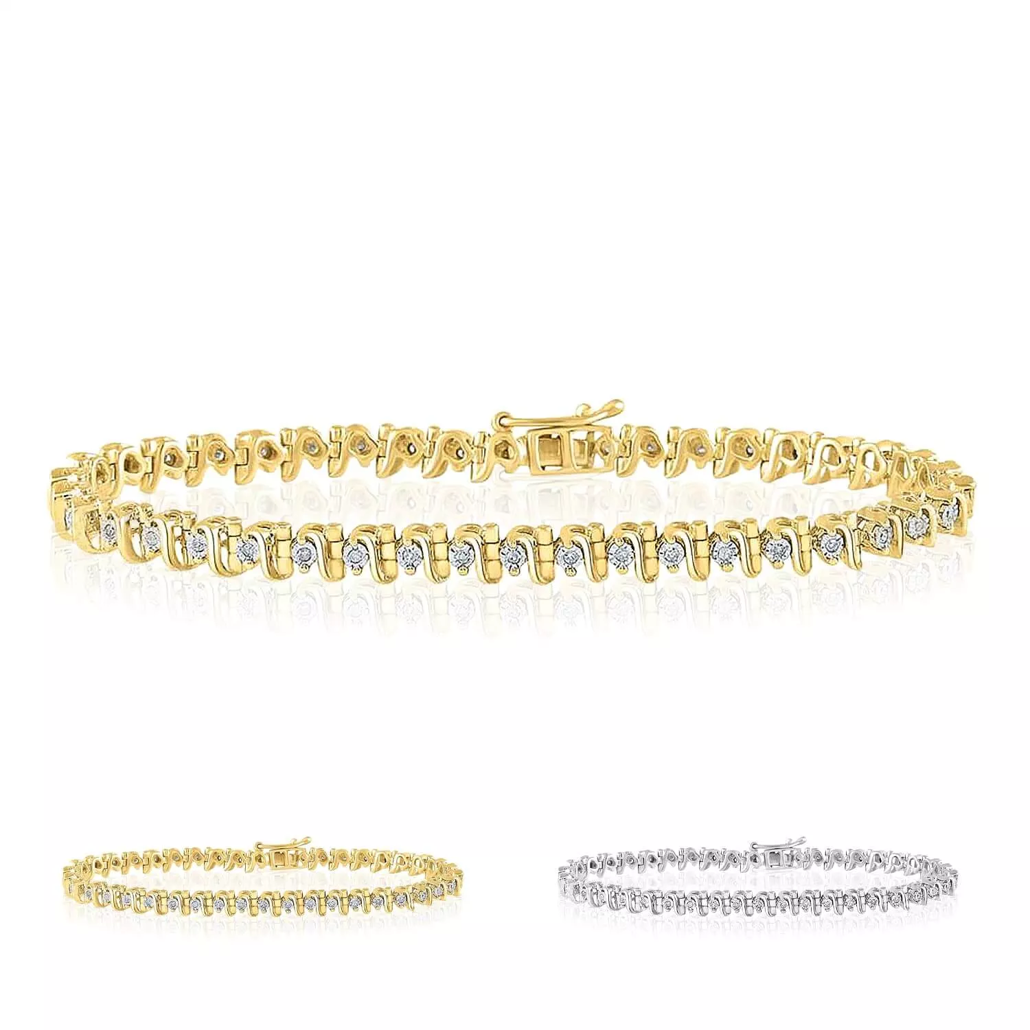 0.33CTW Natural Diamond 5mm Sterling Silver S-Link Tennis Bracelet 7"