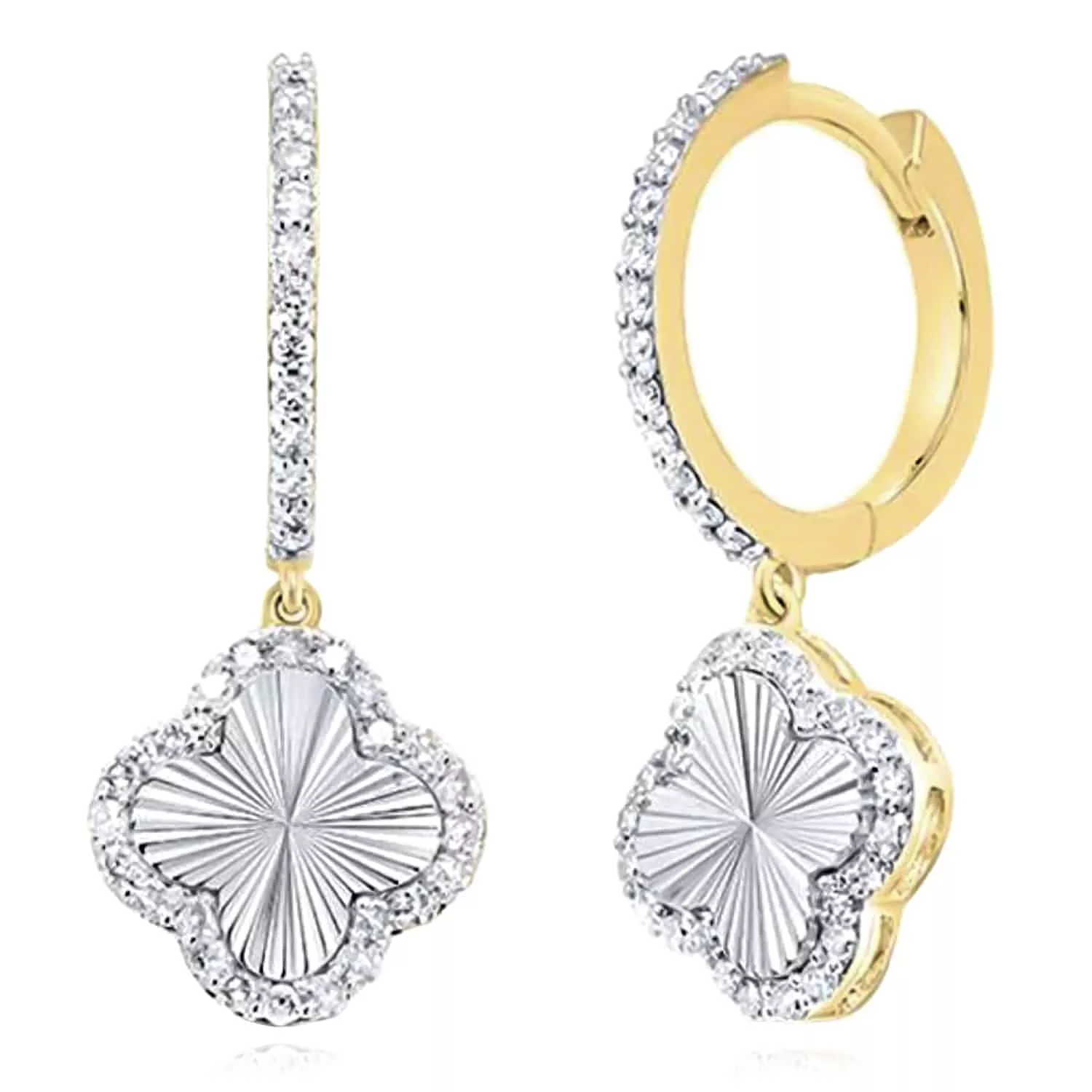 0.35CTW Natural Diamond 10K Gold Two-Tone Yellow Clover Hoop Earrings