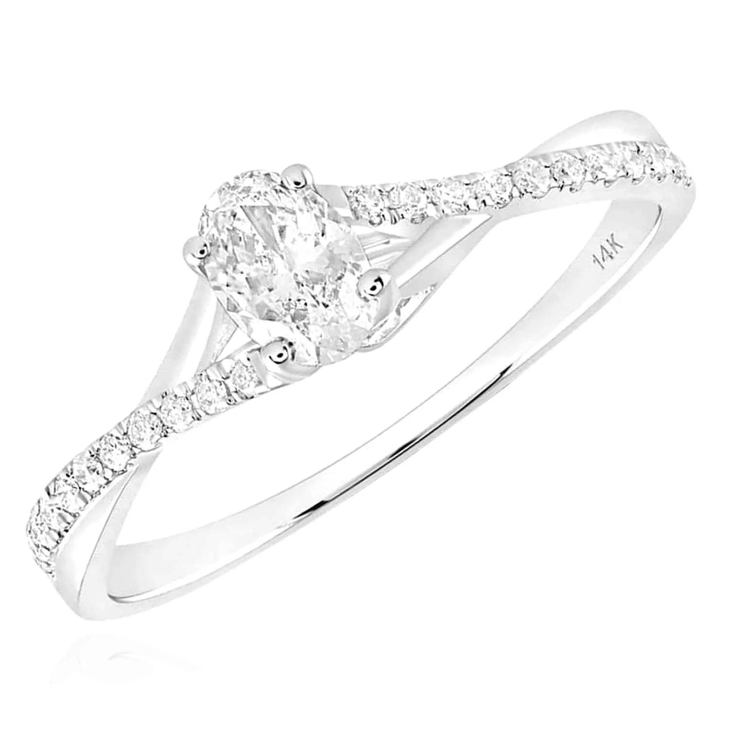 0.43CTW Natural Diamond 14K White Gold Oval Solitaire Engagement Ring