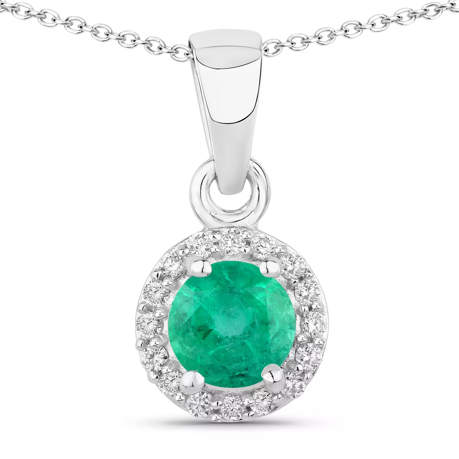 0.52 Carat Genuine Zambian Emerald and Lab Grown Diamond .925 Sterling Silver Pendant