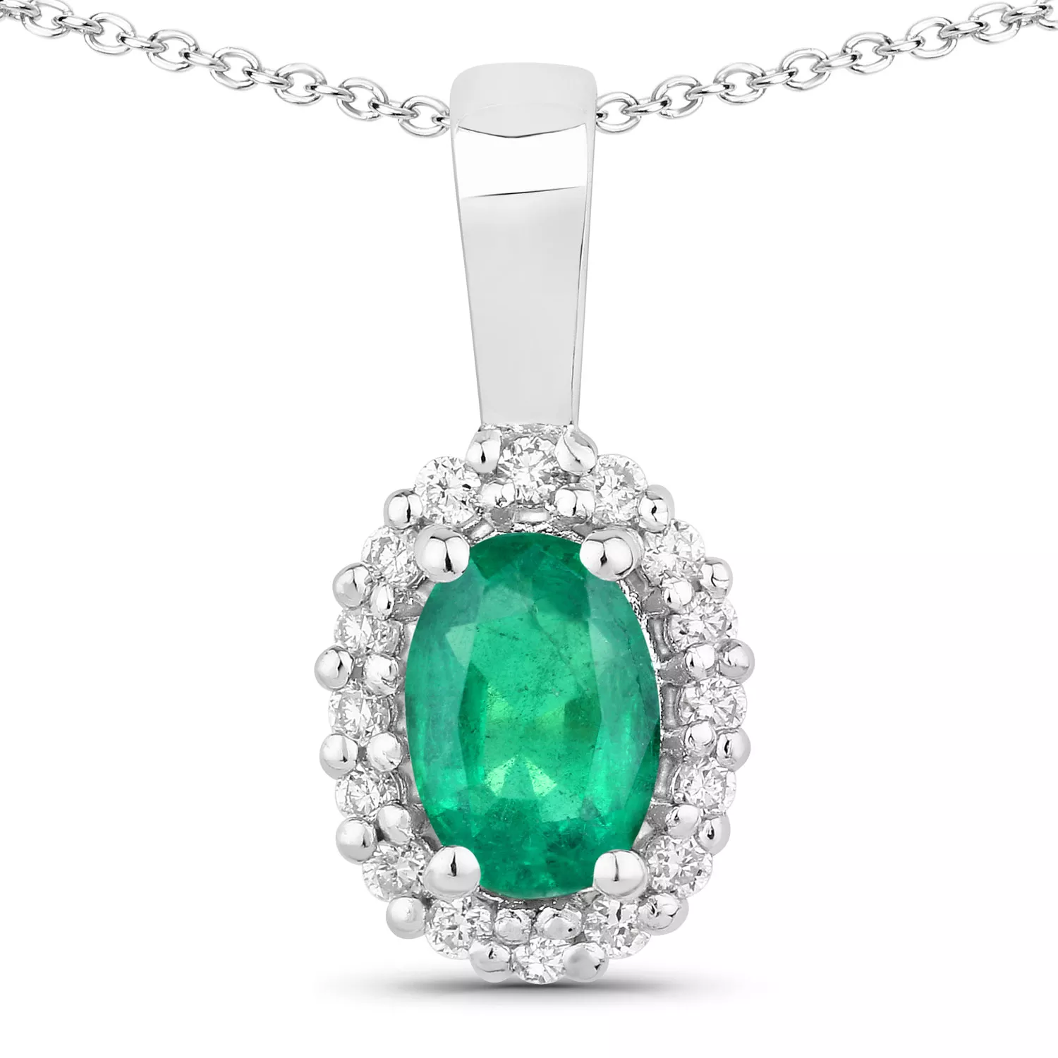 0.54 Carat Genuine Zambian Emerald and Lab Grown Diamond .925 Sterling Silver Pendant