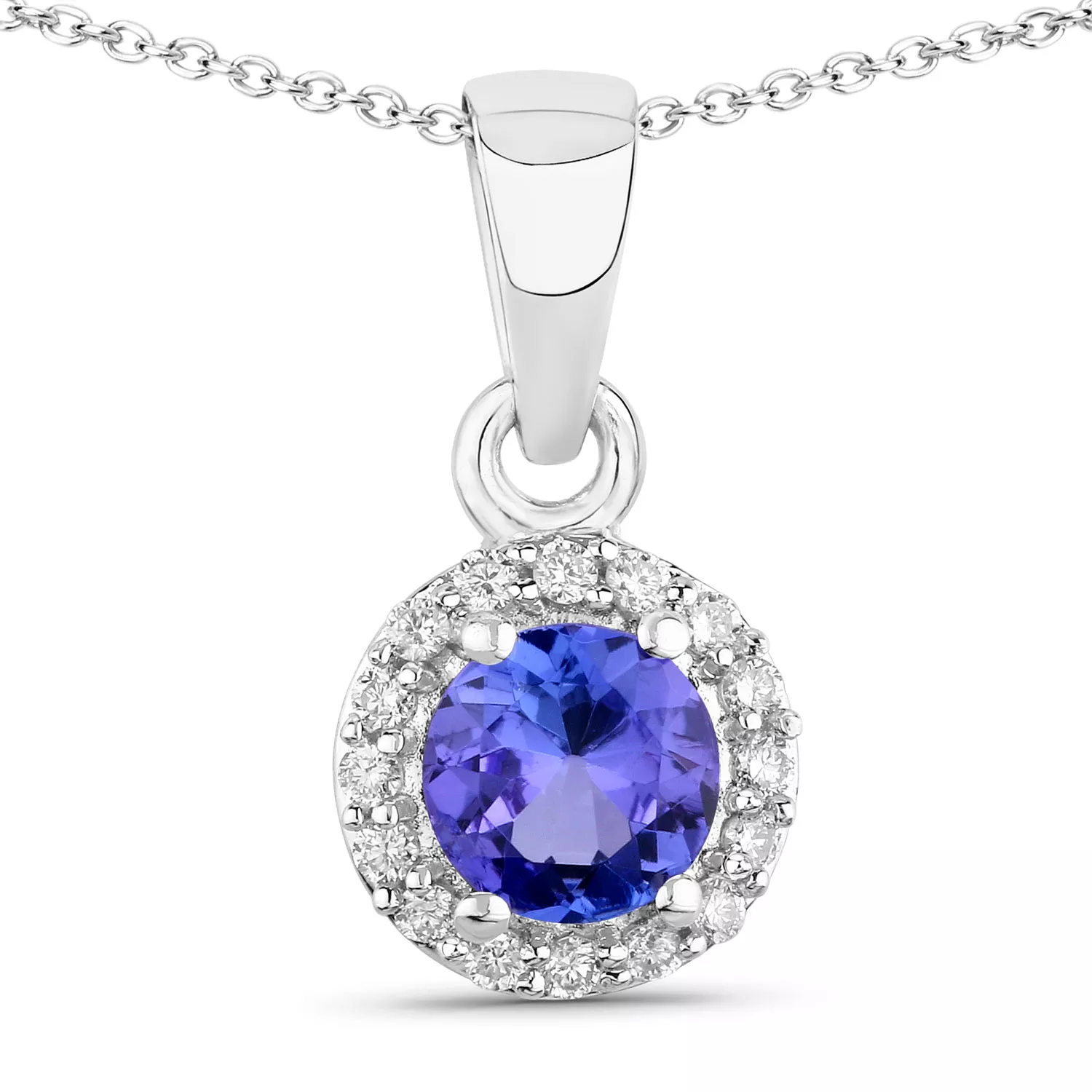 0.57 Carat Genuine Tanzanite and Lab Grown Diamond .925 Sterling Silver Pendant