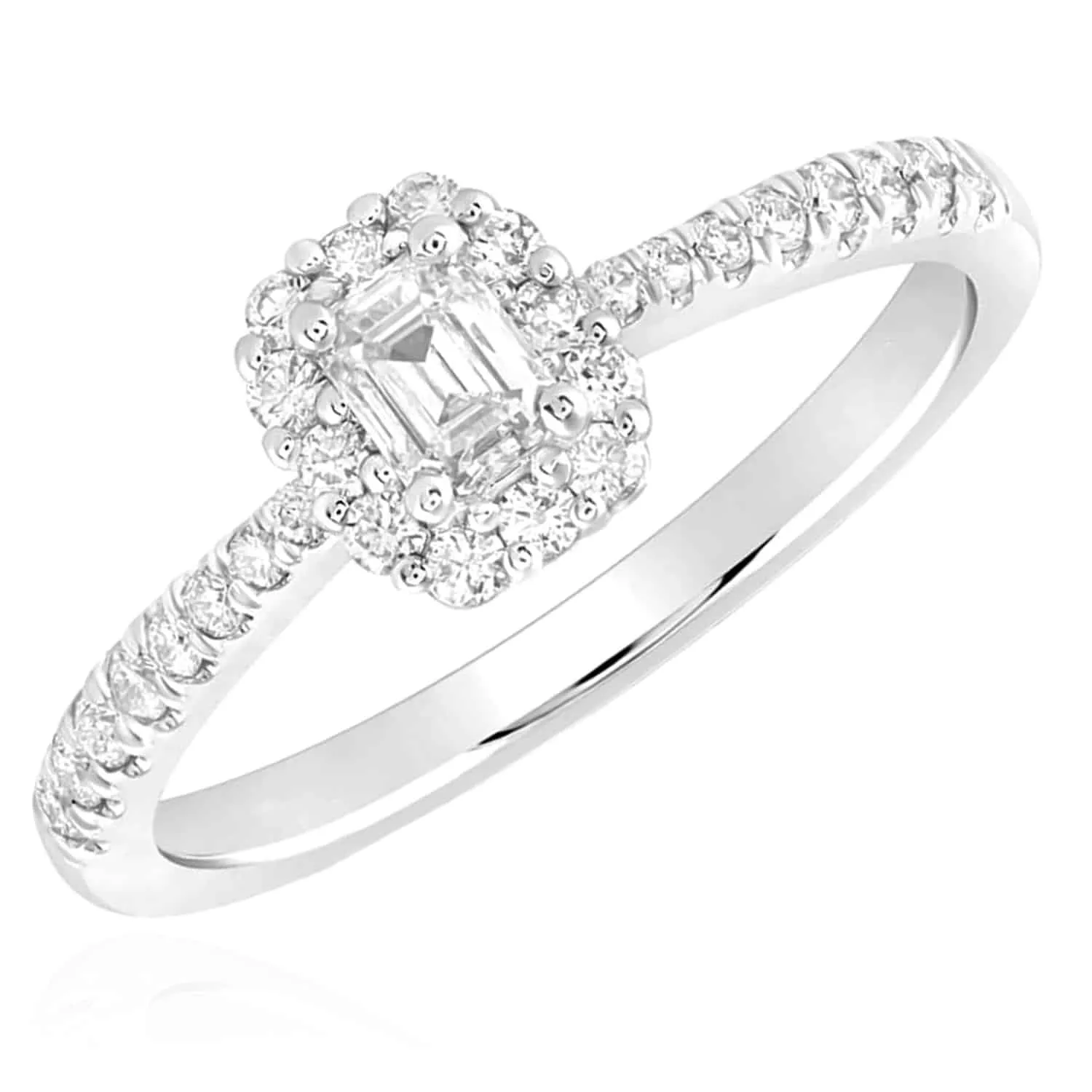 0.58CTW Natural Diamond 14K White Gold Emerald Halo Bridal Engagement Ring