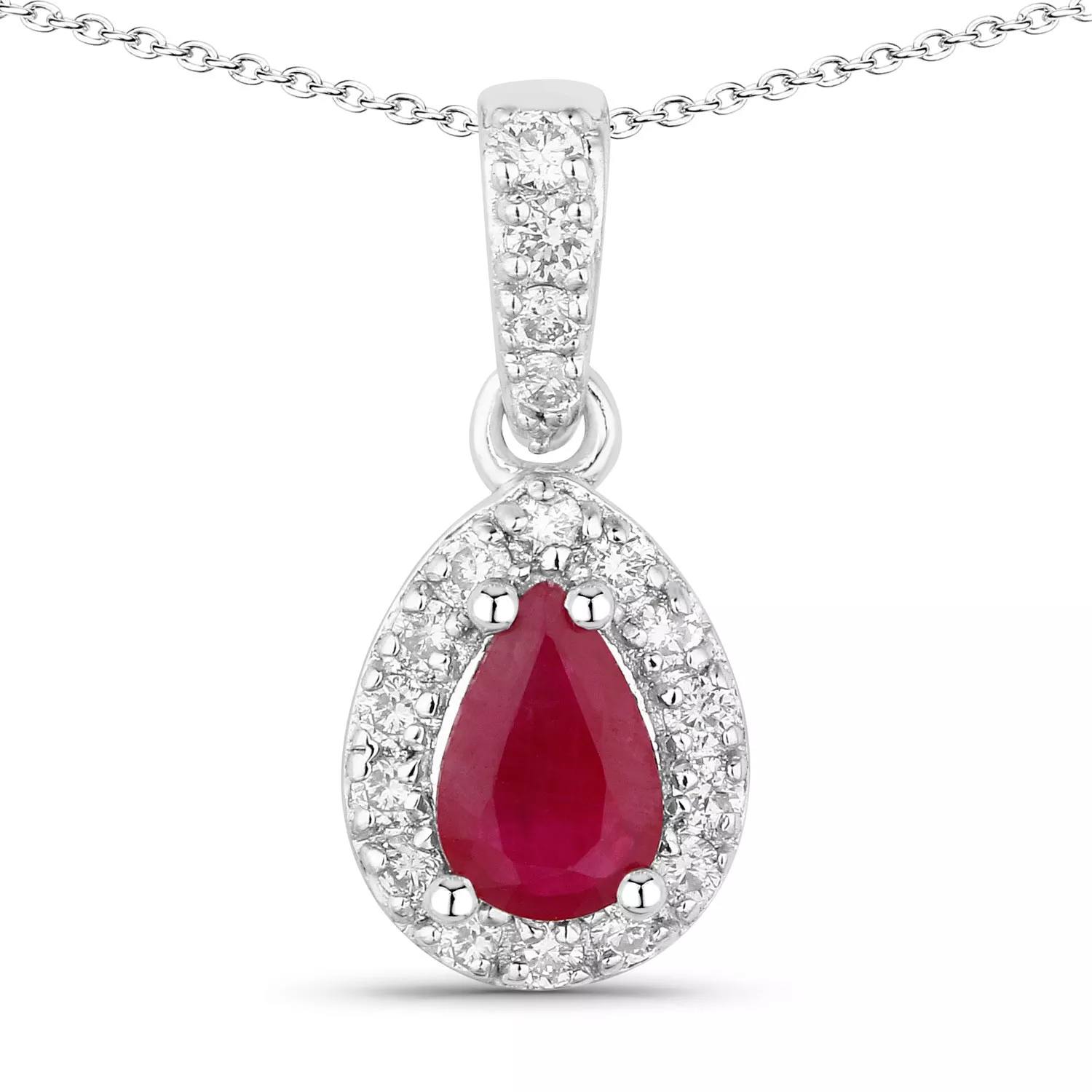 0.59 Carat Genuine Mozambique Ruby and Lab Grown Diamond .925 Sterling Silver Pendant