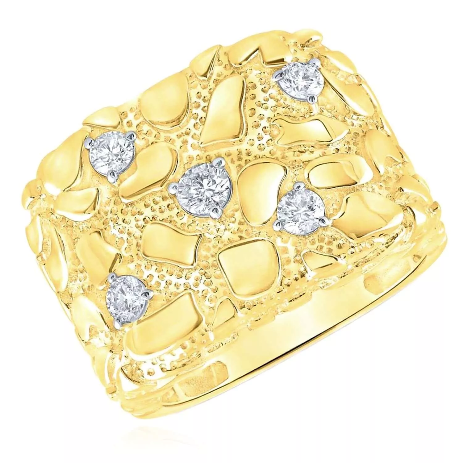 0.60CTW Natural Diamond 10K Gold 18mm Nugget Signet Ring