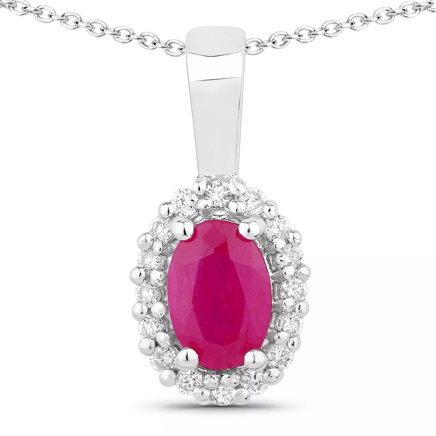 0.62 Carat Genuine Mozambique Ruby and Lab Grown Diamond .925 Sterling Silver Pendant