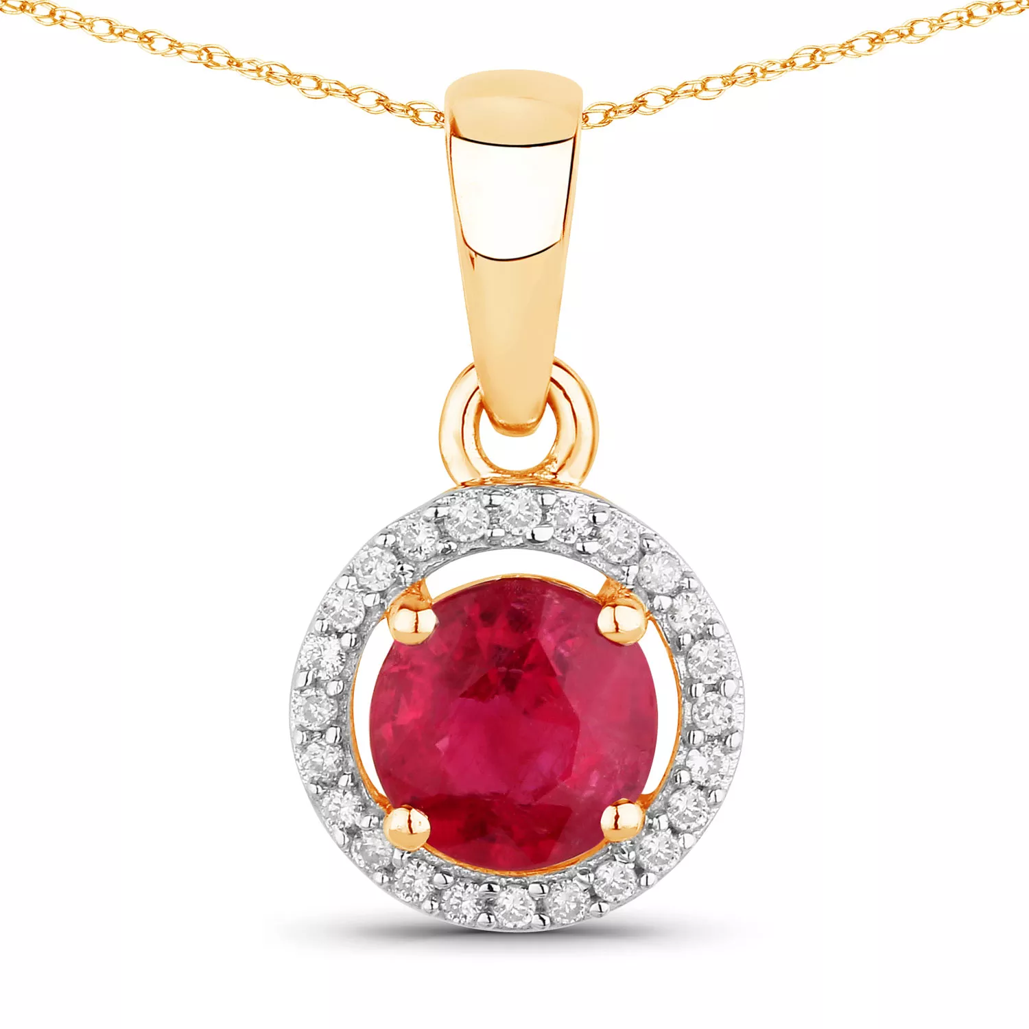 0.62 Carat Genuine Ruby and White Diamond 14K Yellow Gold Pendant