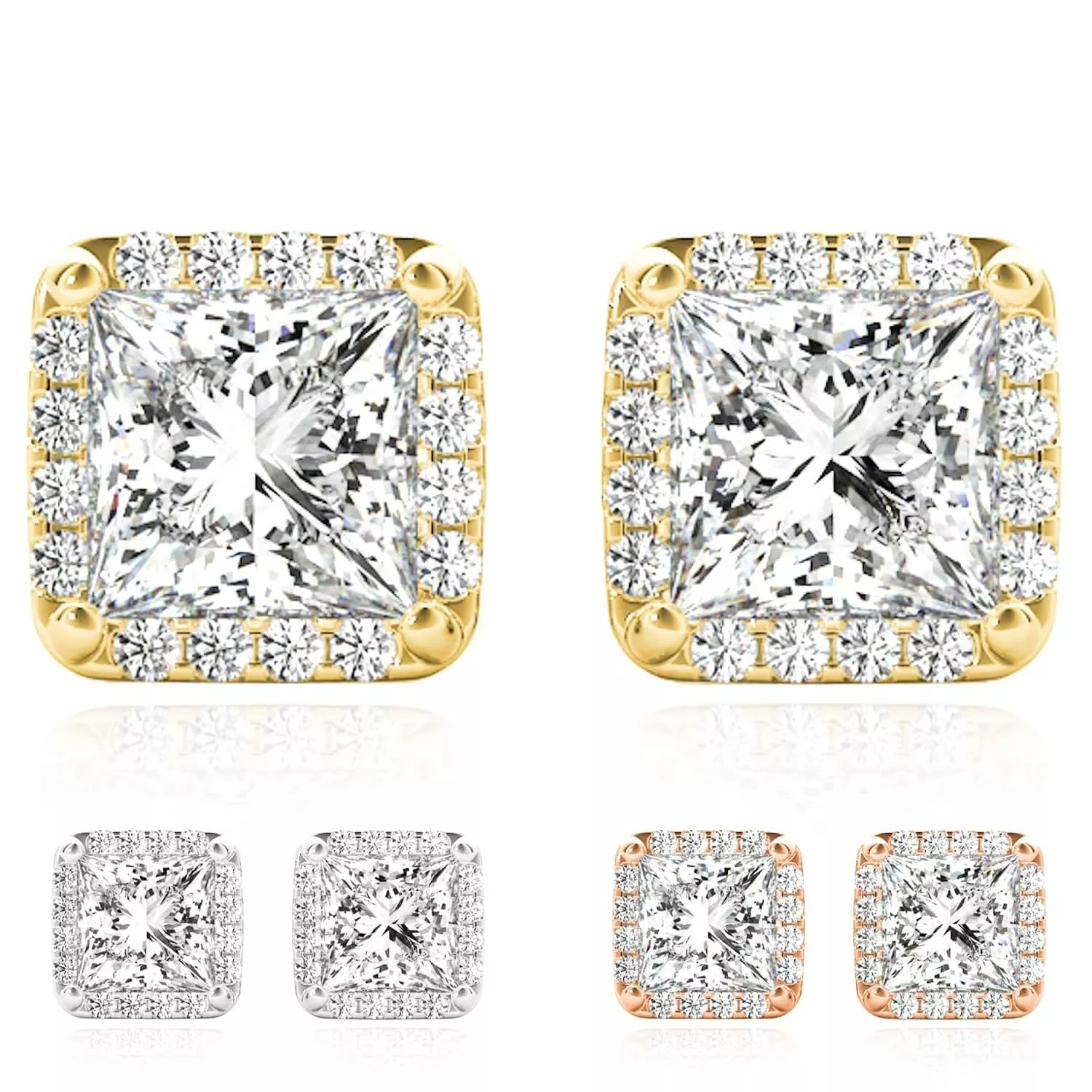 0.62CTW Lab-Grown Diamond 14K Yellow Gold White Rose Square Halo Stud Earrings