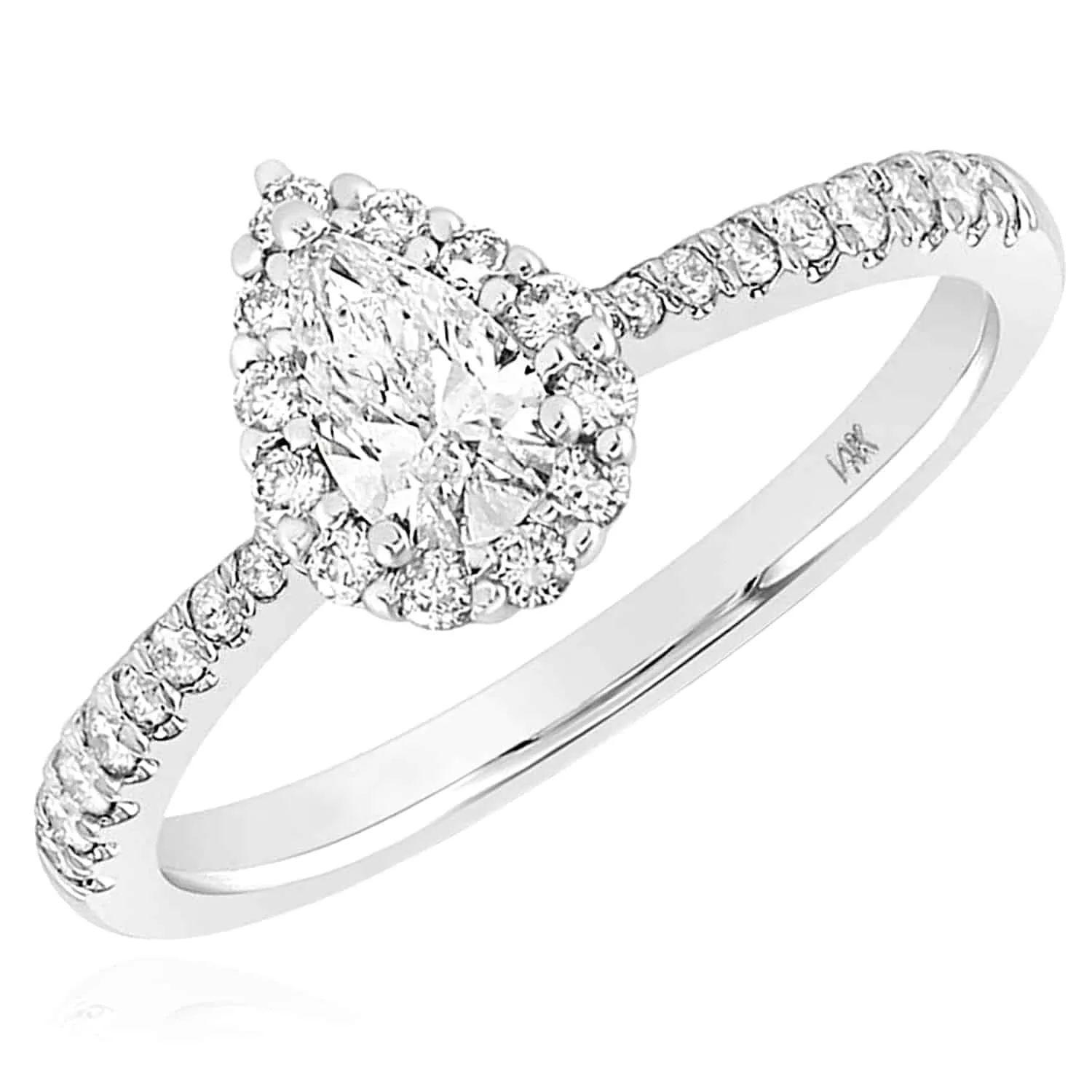 0.62CTW Natural Diamond 14K White Gold Pear Halo Engagement Ring