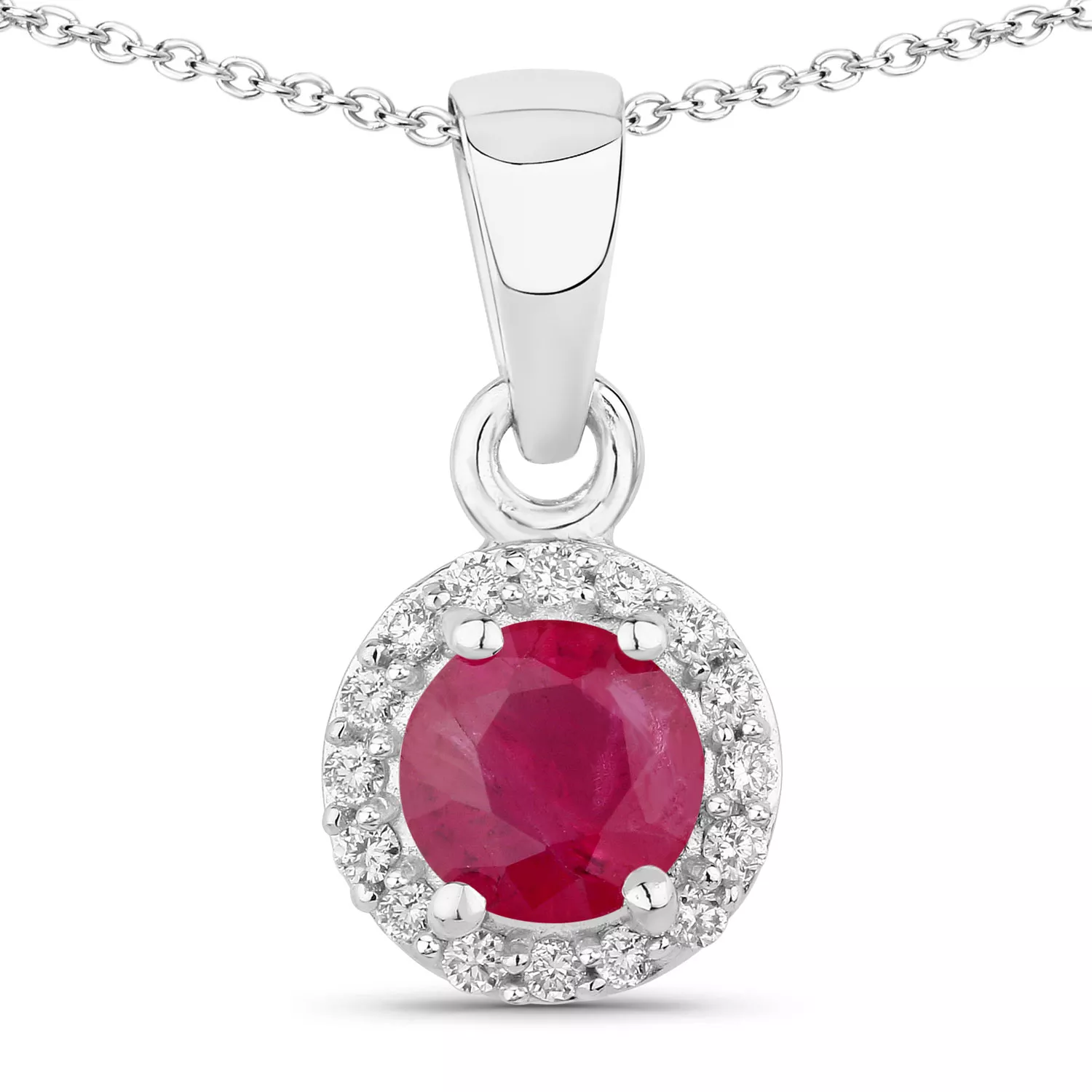 0.65 Carat Genuine Mozambique Ruby and Lab Grown Diamond .925 Sterling Silver Pendant