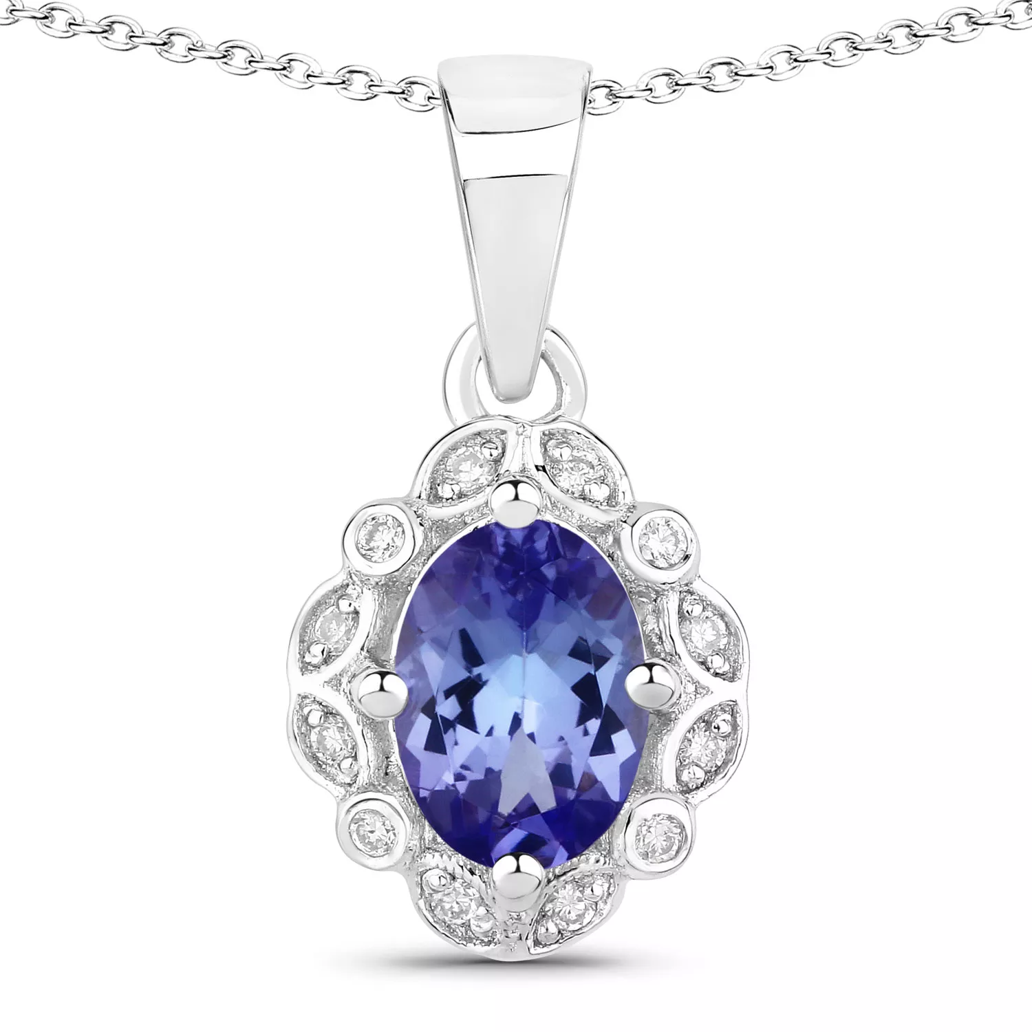 0.81 Carat Genuine Tanzanite and Lab Grown Diamond .925 Sterling Silver Pendant