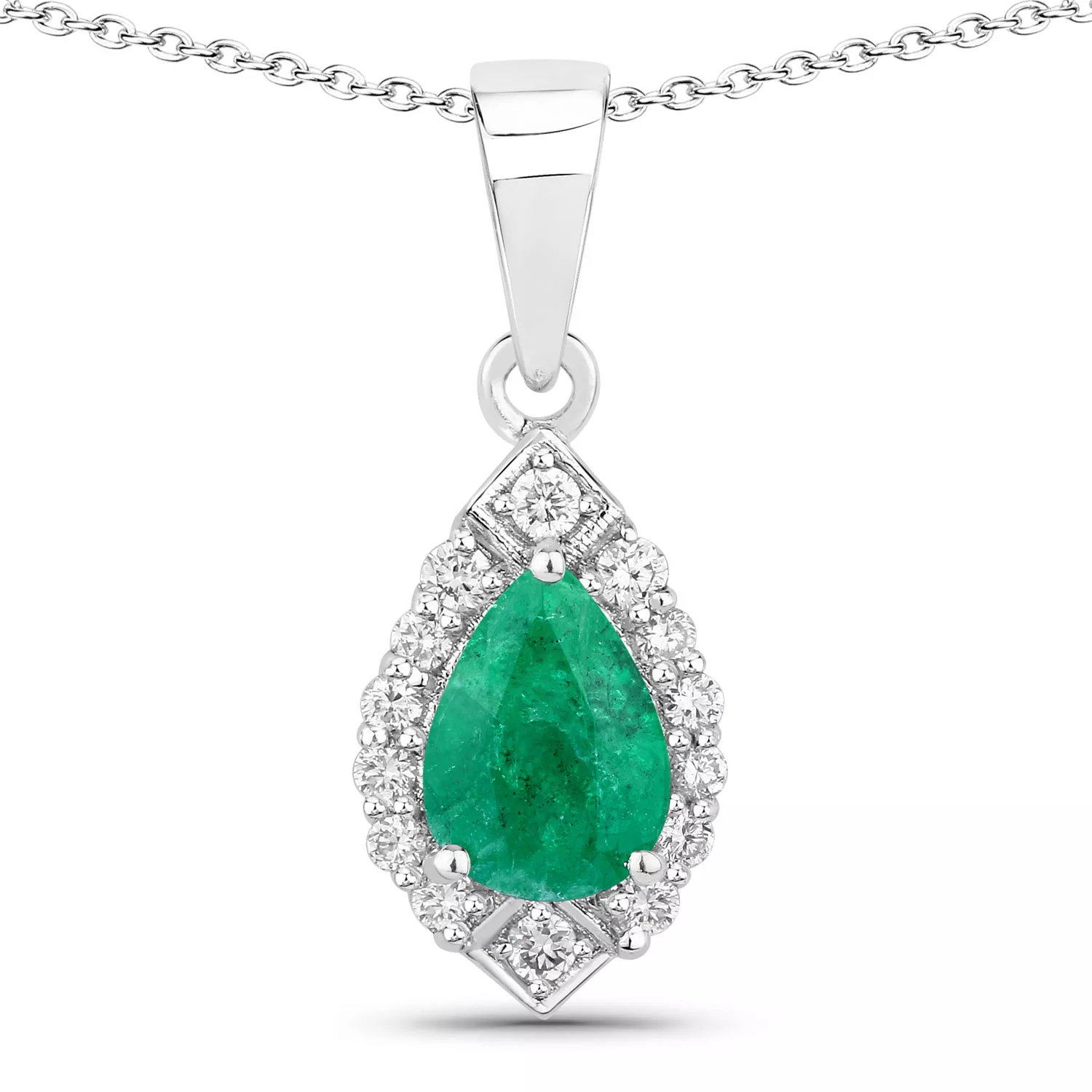 0.82 Carat Genuine Zambian Emerald and Lab Grown Diamond .925 Sterling Silver Pendant