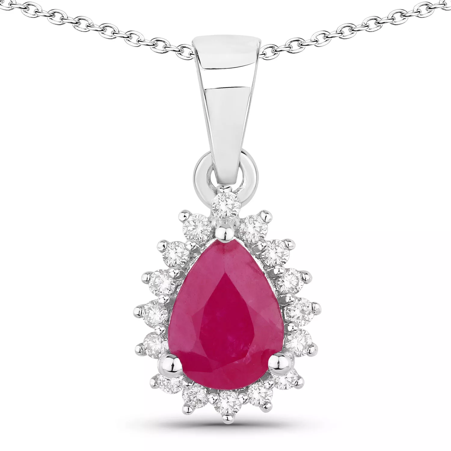 0.96 Carat Genuine Mozambique Ruby and Lab Grown Diamond .925 Sterling Silver Pendant