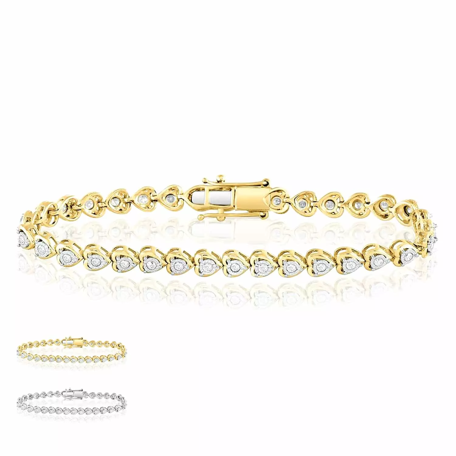 1.07CTW Natural Diamond Sterling Silver Illusion Set Hearts Tennis Bracelet 7"