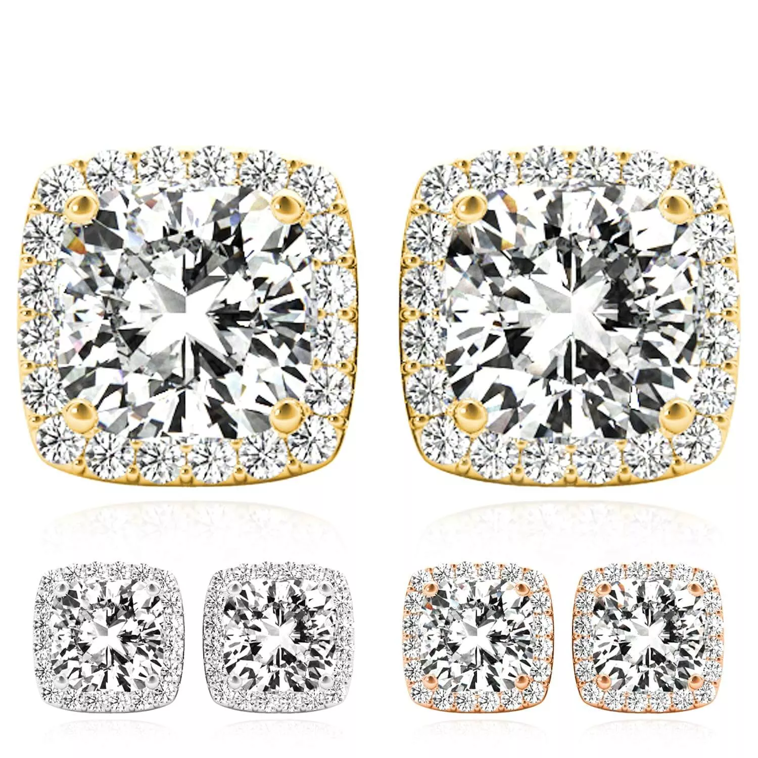 1.25CTW Lab-Grown Diamond 14K Yellow Gold White Rose Square Halo Stud Earrings