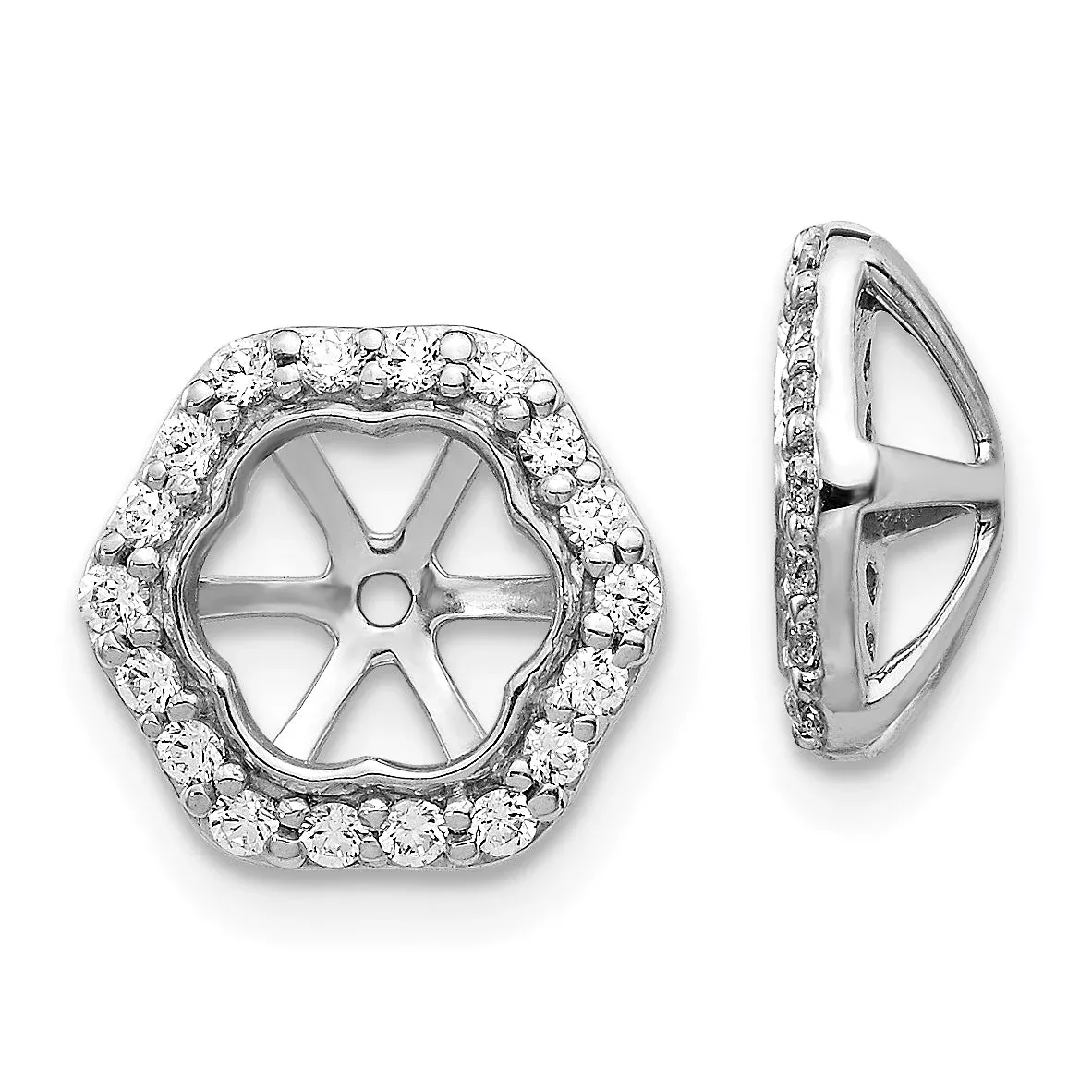1 /3 Ct. Real Diamond Hexagon Shaped Earring Jackets for Studs in 14K White Gold