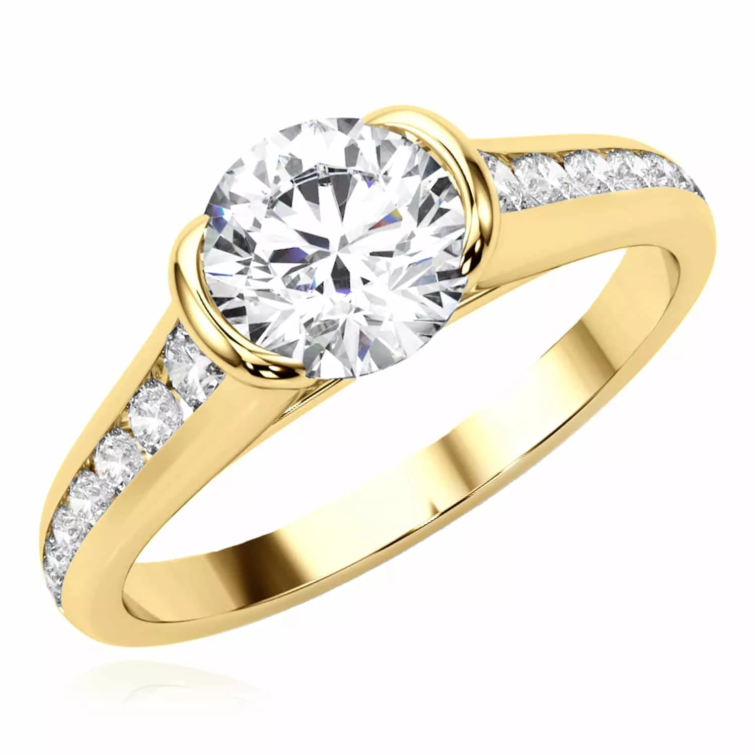 1.35CTW Lab-Grown Diamond Shank Pave 18K Gold Yellow Round Engagement Ring