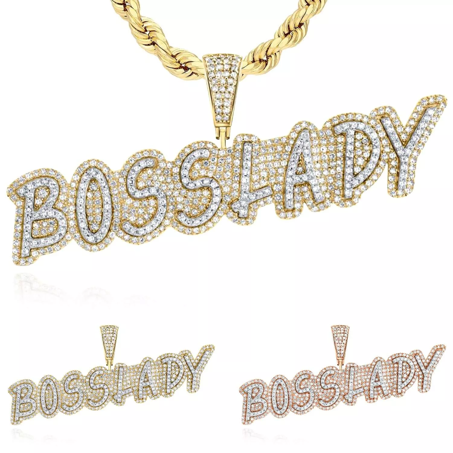 1.50CTW Natural Diamond 10K Gold Yellow Rose BOSS LADY Pendant 0.86"