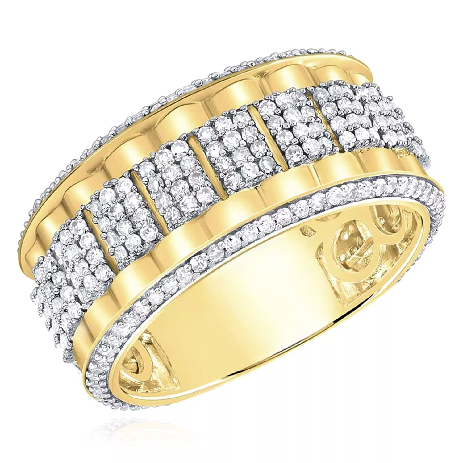 1.50CTW Natural Diamond 10K Yellow Gold 12mm Two-Row Jubilee Ring