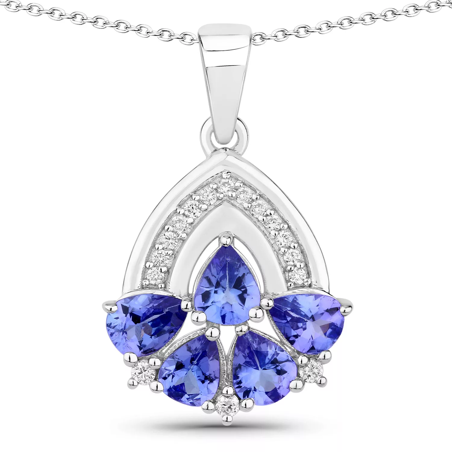1.52 Carat Genuine Tanzanite and Lab Grown Diamond .925 Sterling Silver Pendant