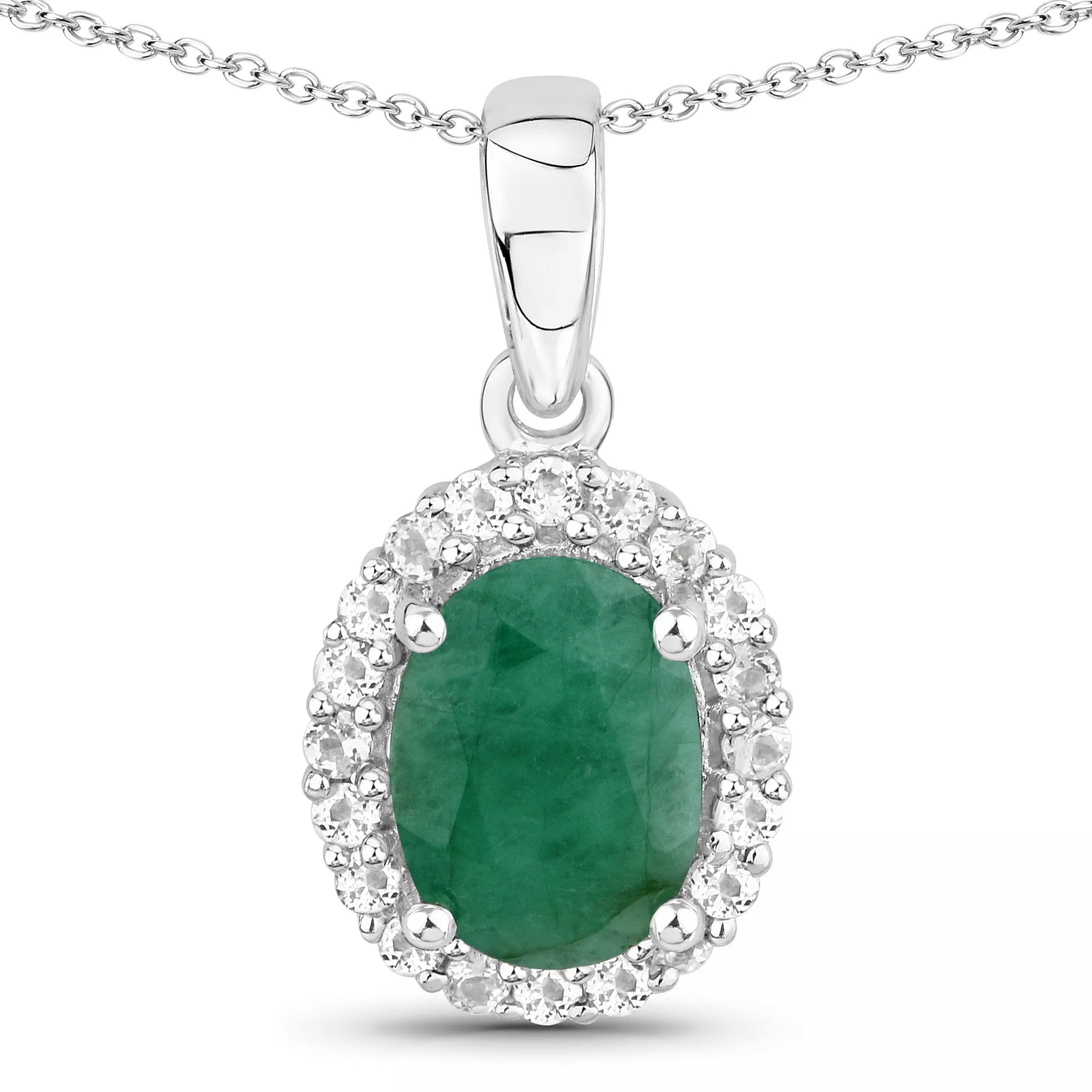 1.55 Carat Genuine Emerald and White Topaz .925 Sterling Silver Pendant