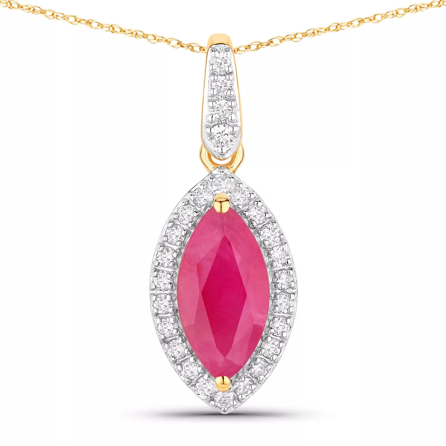 1.60 Carat Genuine Ruby and White Diamond 14K Yellow Gold Pendant