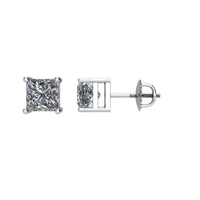 1 CTW Diamond Threaded Post Stud Earrings in 14kt White Gold