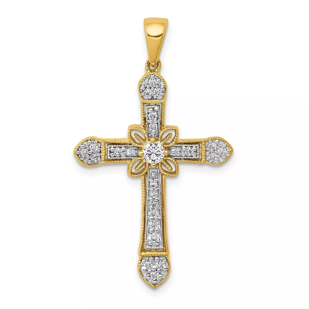 10k 1/3ct. Diamond Filigree Cross Pendant