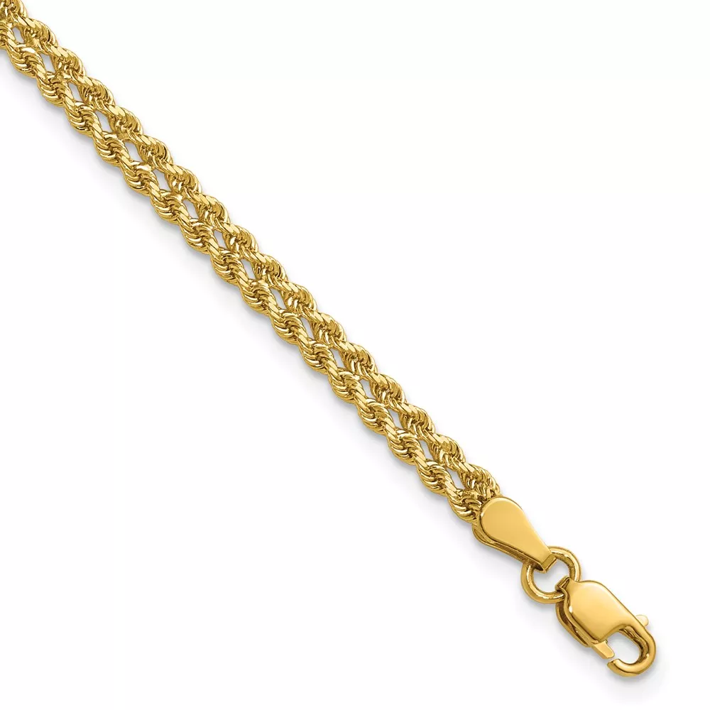 10k 3.0mm Wide Double Strand Rope Bracelet
