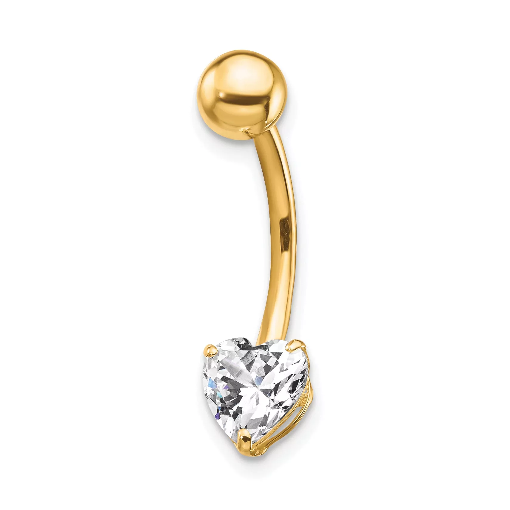 10K Gold CZ Heart Belly Dangle with Synthetic Clear Sparkle